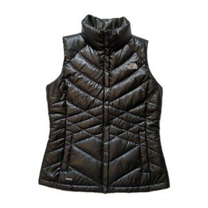 The North Face Womens Small Aconcagua 550 Down Puffer Vest Black Jacket TNF Logo